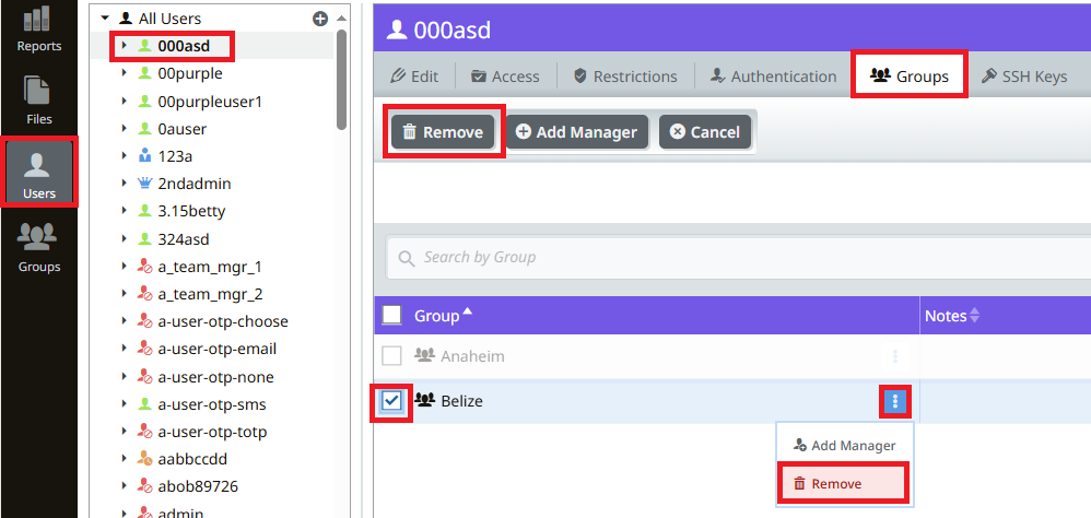 How To Remove Users from an Access or Role Group